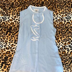 Calvin Klein Ruffled Sleeveless Blue and White Blouse